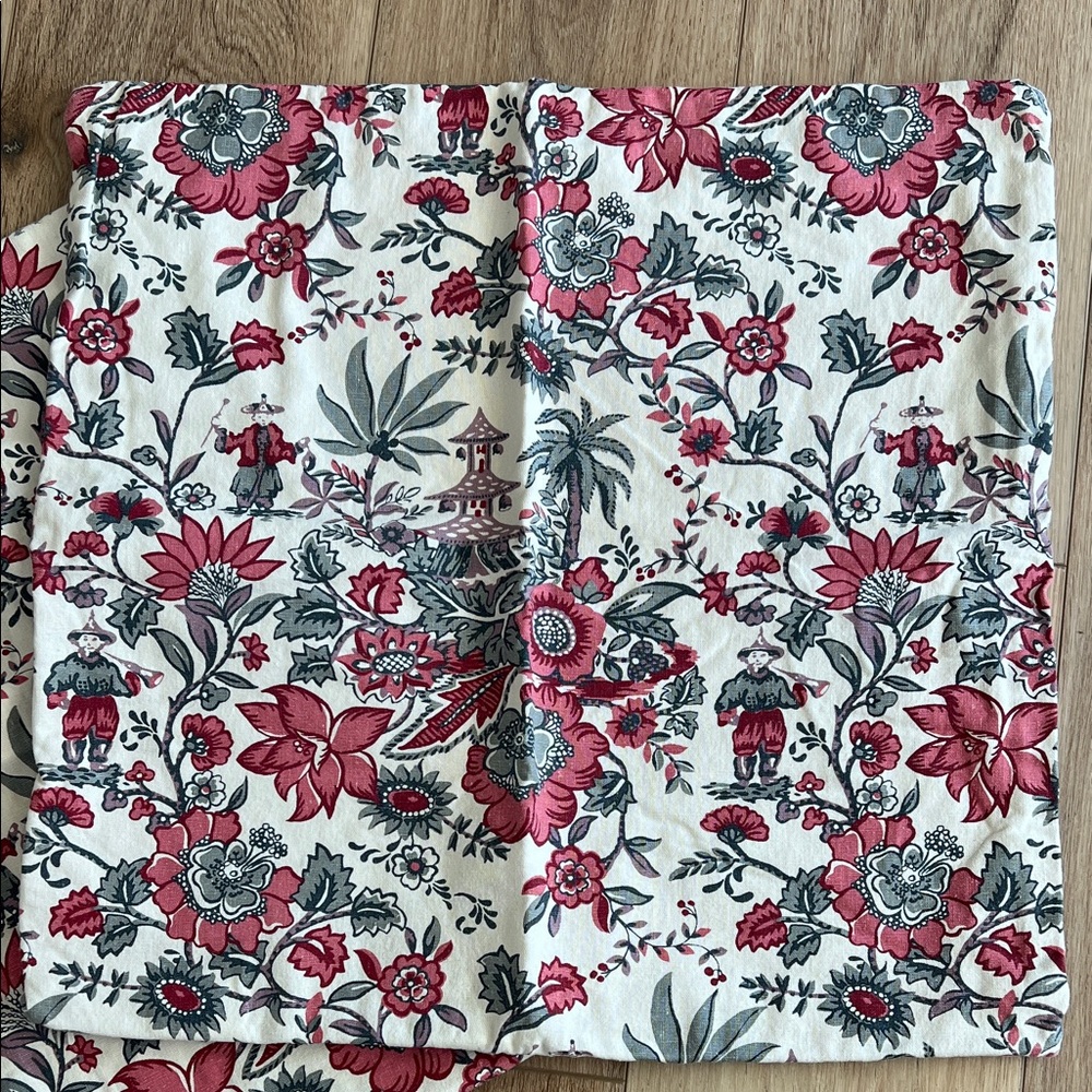 Pottery Barn Floral Accent Pillow - Red and Gray